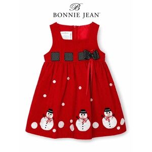 Bonnie Jean Red Corduroy Snowman Dress Girls Holiday Christmas Cute